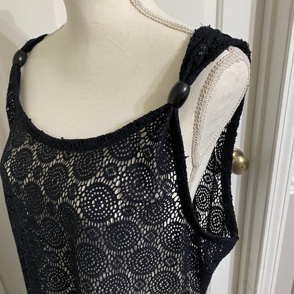 L Croft & Barrow Black Mesh Swim Coverup w/Bead Accents at Front Shoulders - Picture 4 of 9